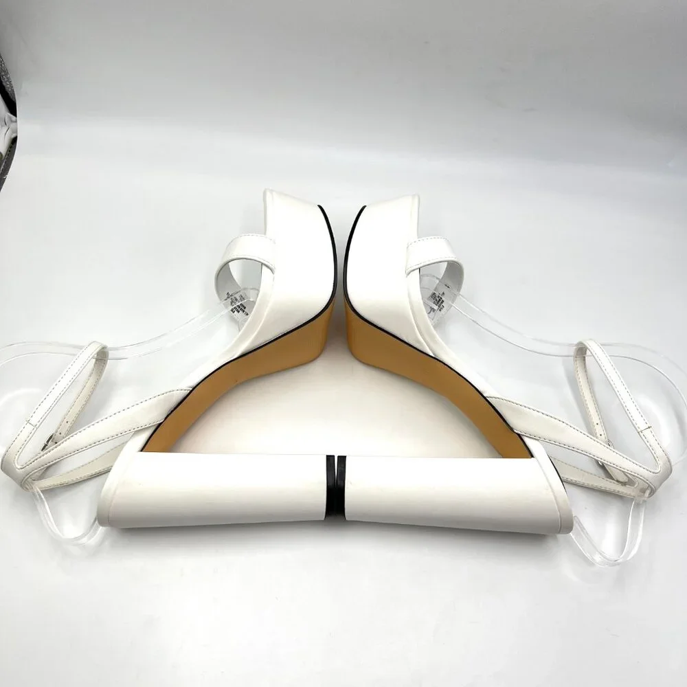 Nine West‎ Size 8.5 Uknow White Faux Vegan Leather Platform Sandals Heels Shoes